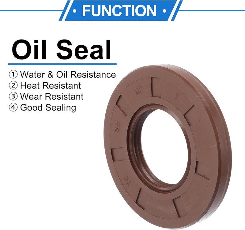 VekAuto Universal Oil Seal TC Double Lip W Steel Spring Seal Ring Rotary Shaft Seal 30x62x7mm High Pressure FKM Rubber Brown 2 Pcs - Image 3
